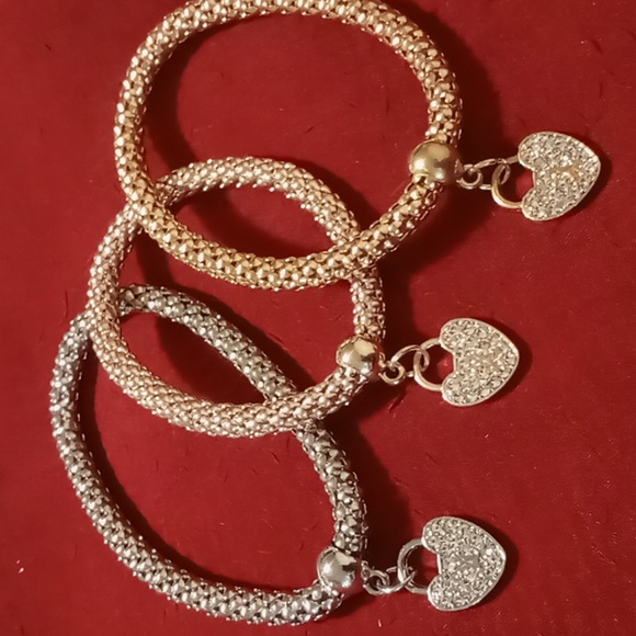 Rose gold gold & silver expandable bracelet set with heart locket charms - Picture 2 of 5